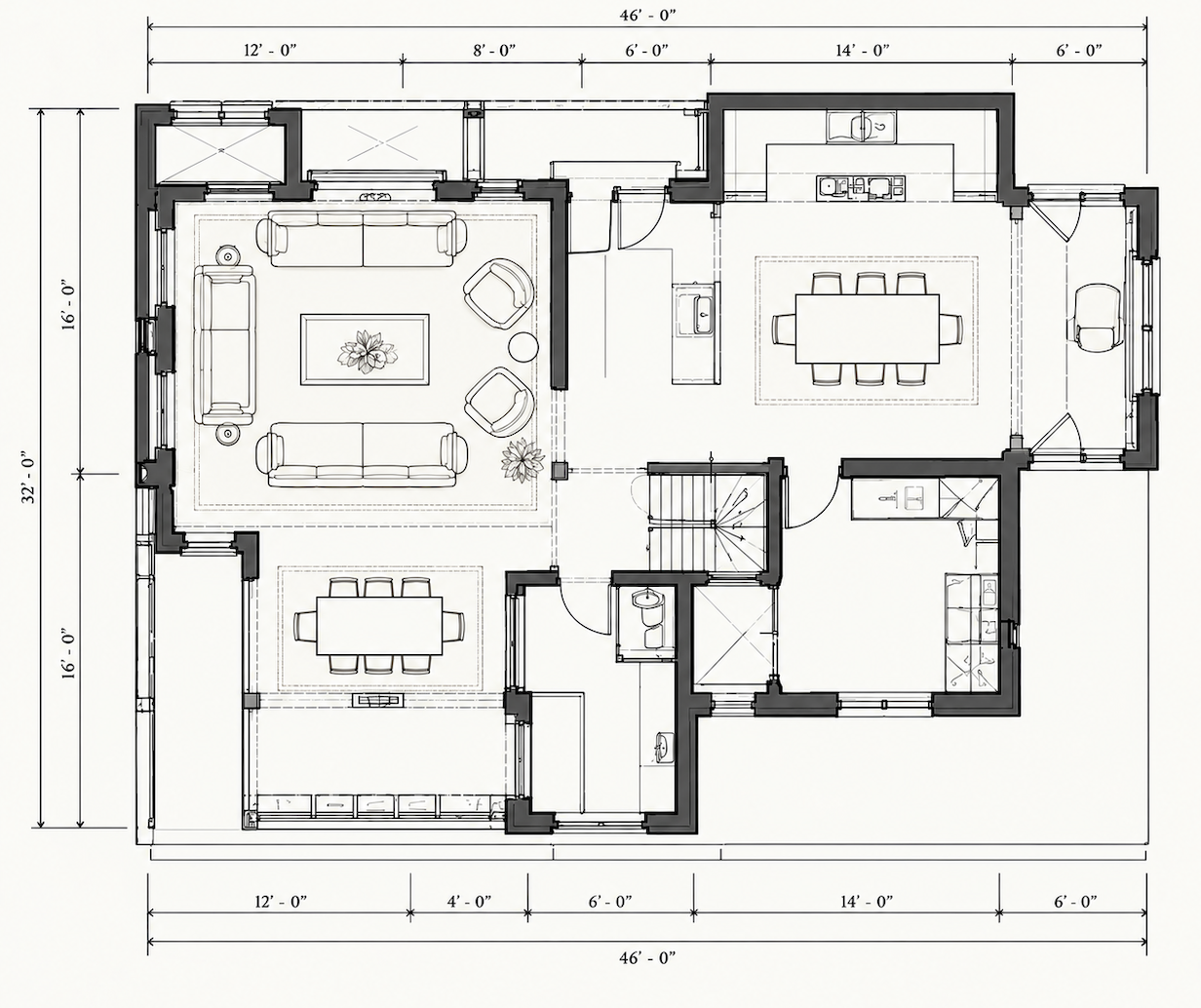 Complete interior floor plan with all perimeter dimensions visible