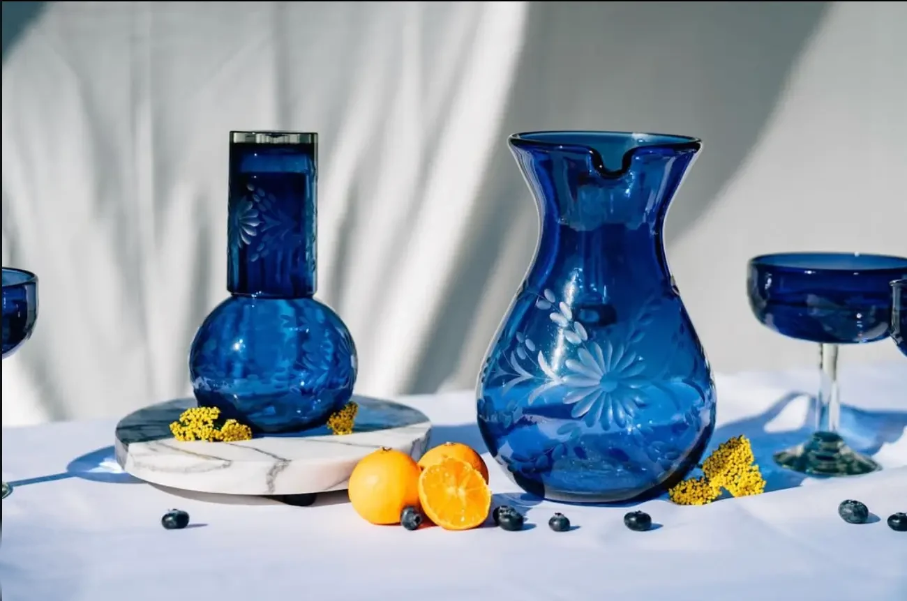 Cobalt handblown glass vessels and coupes